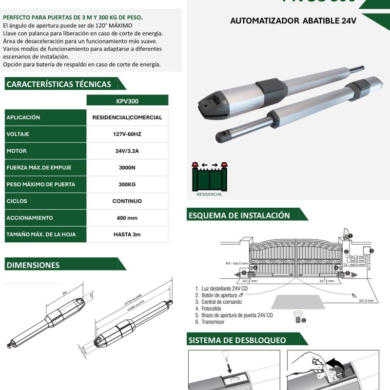 Pistones Seg Pivus 300 con Baterías de Respaldo - KPV300